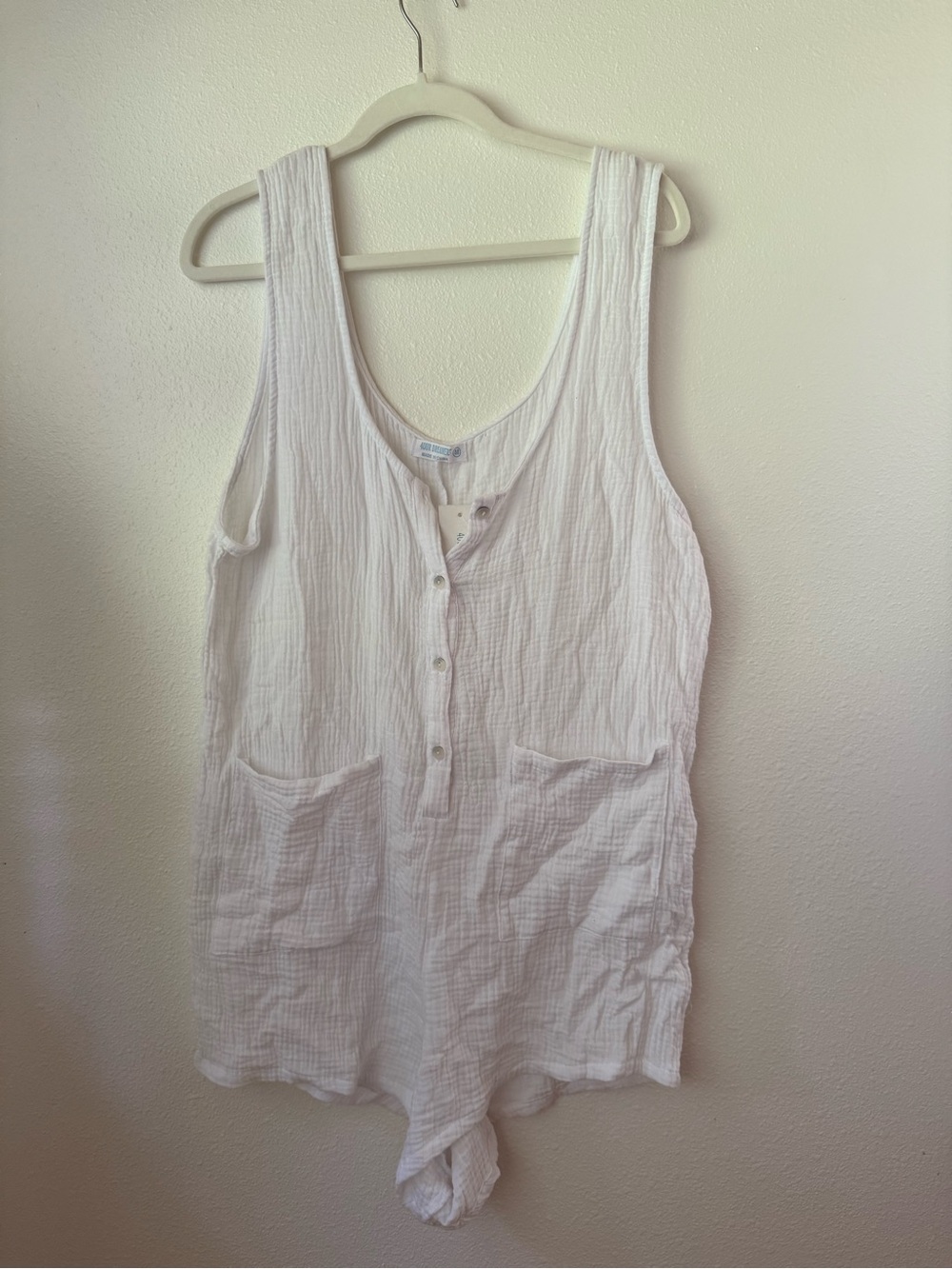 Women's White Gauze Button-Front Tank Romper